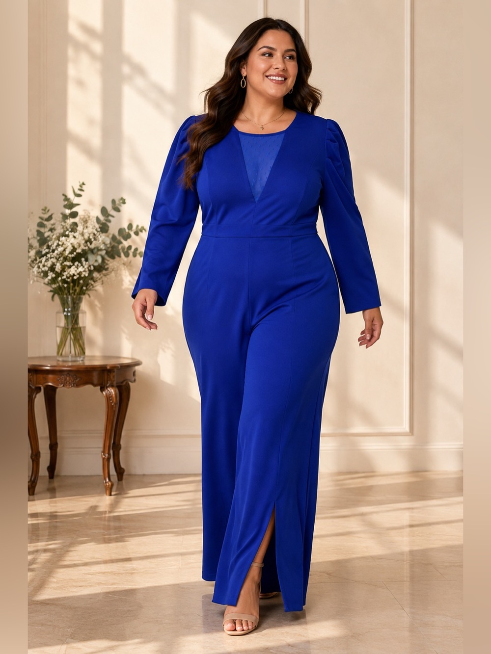 Royal Blue Elegant Long Sleeve Wide Leg Jumpsuit